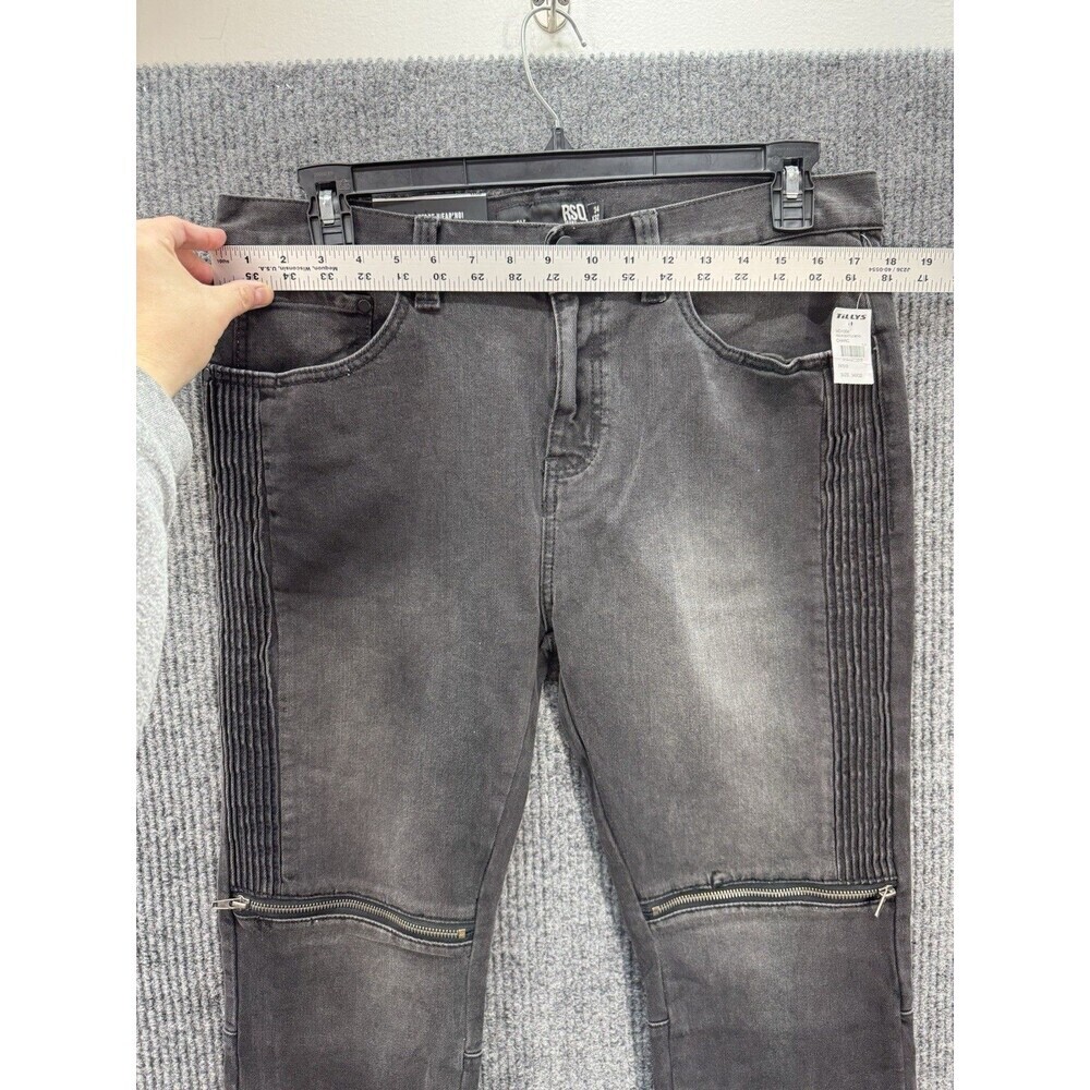 RSQ Moto Jeans Mens 34x32 Black Seattle Skinny Tapered Zipper Accent Stretch NEW - Picture 8 of 12